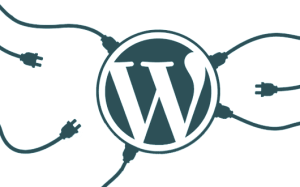 The WordPress logo with wires connected to it to show the illustration of plugins connected to the WordPress system.